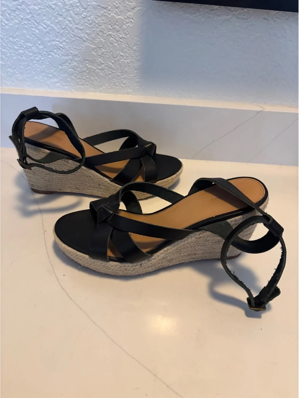 Soludos Charlotte Black Leather Wedge Espadrille Sandal